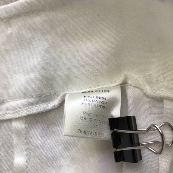 Avenue Montaigne white linen blend cropped pull on pants elastic waist 6 Alex - Picture 4 of 9
